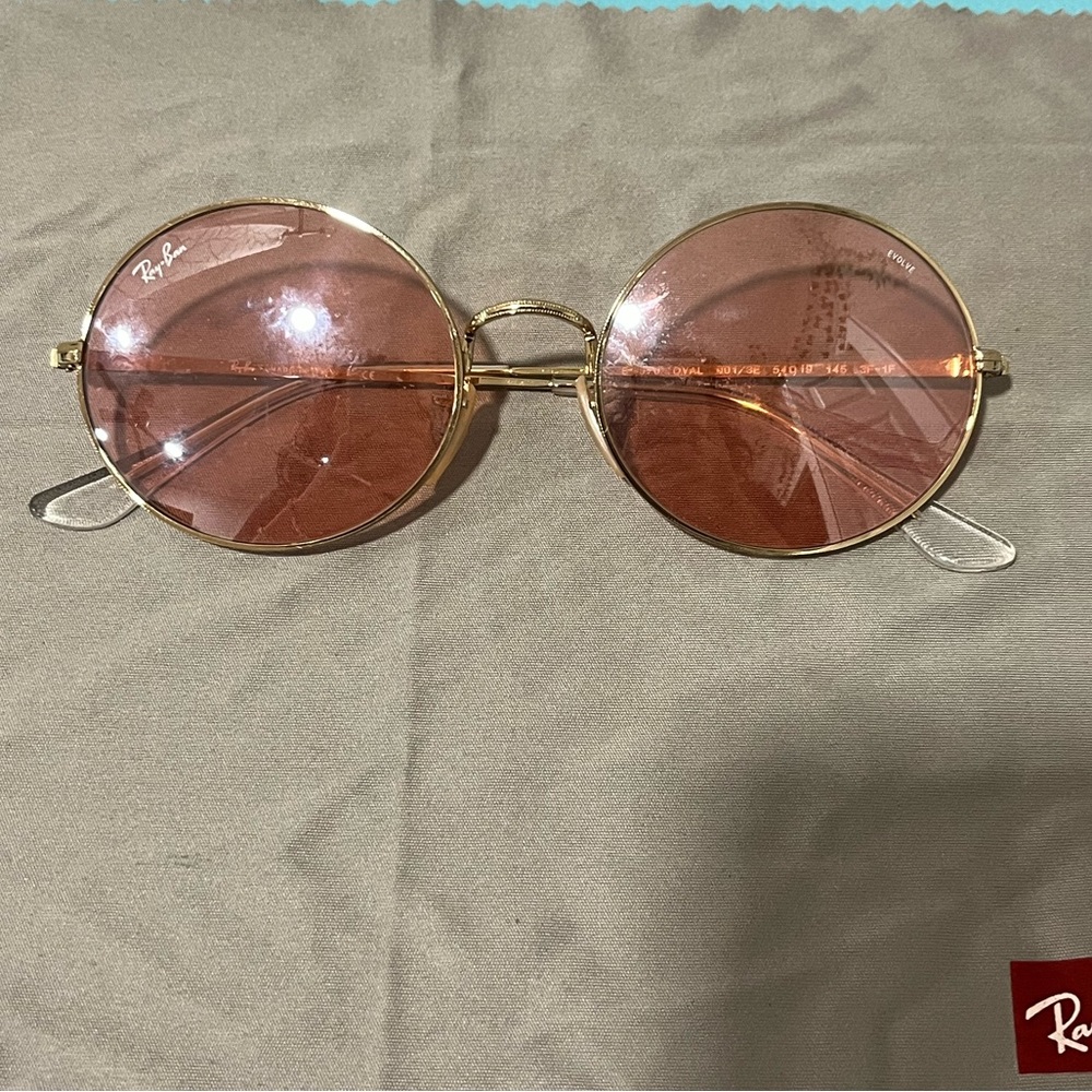 Official Rose-Gold Rayband Circular glasses with case and cleaning cloth